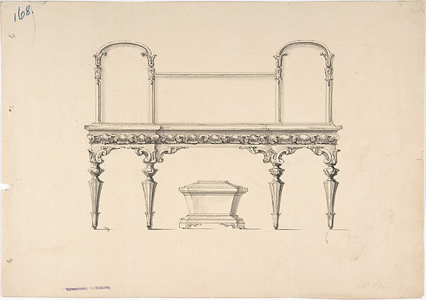 Design for a Sideboard with Mirrors and Shell Ornament a Cask, Poster Print Wall Art