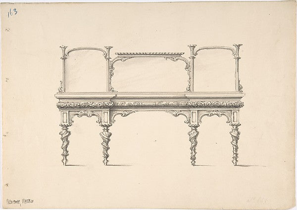 Design for a Sideboard with Mirrors and Turned Legs early 19th, Poster Print Wall Art