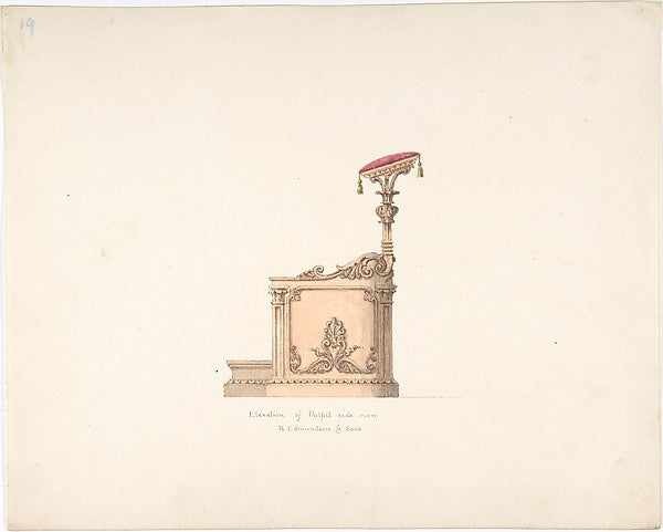 Elevation of a Pulpit Side View R. Edmundson & Sons early 19, Poster Print Wall Art