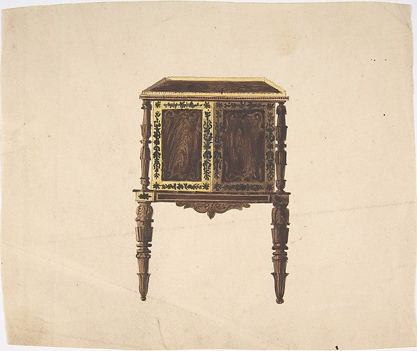 Design for a Small Cabinet with Elaborately Carved Legs early , Poster Print Wall Art