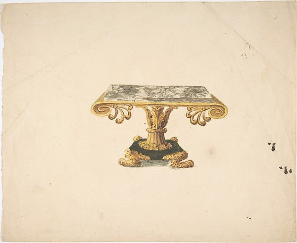 Design for a Marble Topped Table with Gilded Pedestal and Lion, Poster Print Wall Art