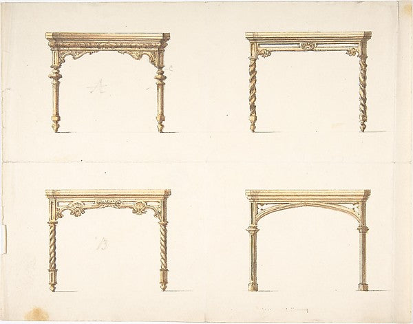 Design for Four Table Ends early 19th cent-Anonymous, British,, Poster Print Wall Art
