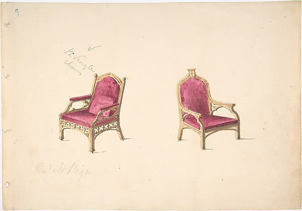 Design for Two Medieval Style Armchairs for "Rev. W. Lloyd" ea, Poster Print Wall Art