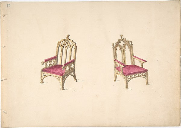 Design for Two Gothic Style Armchairs early 19th cent-Anonymou, Poster Print Wall Art
