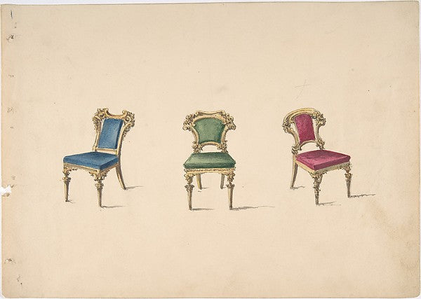 Design for Three Chairs with Blue Green and Red Upholstery ea, Poster Print Wall Art