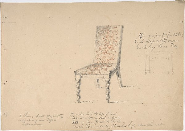Design for a Chair with Turned Front Legs early 19th cent-Anon,16x12"(A3)Poster