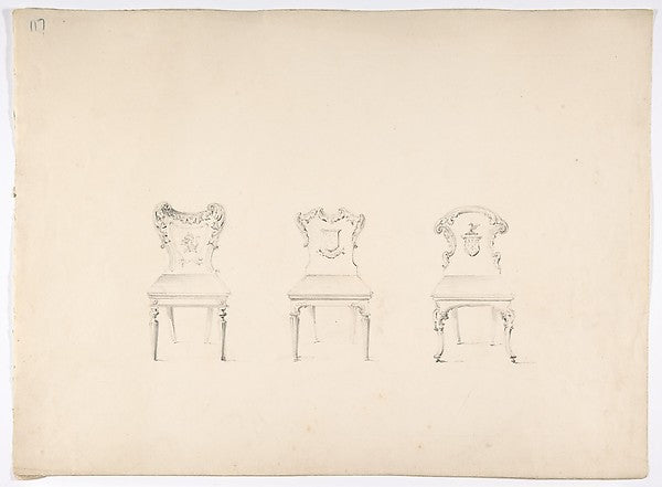 Design for Three Chairs with Armorial Ornament on Backs early , Poster Print Wall Art
