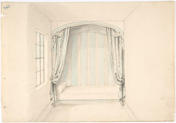 Design for a Canopied Bed with Pale Blue and White Hangings ea,16x12"(A3)Poster