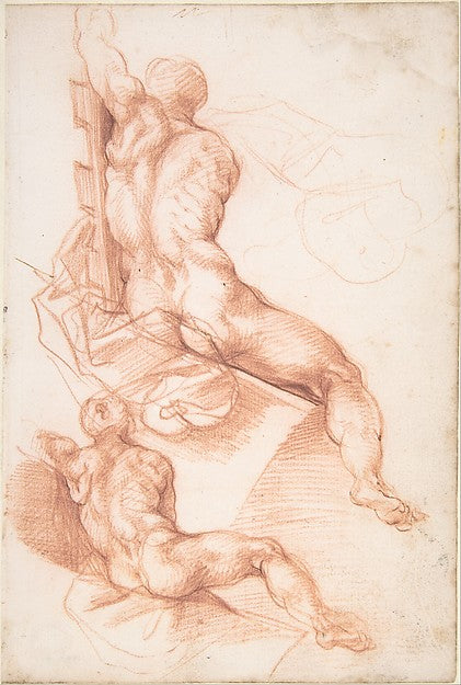 Two Studies of a Seated Male Nude Seen from the Back 1596–1602, Poster Print Wall Art