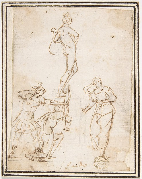 Four Figures Studies One of a Standing Archer 1624–63-attribu,16x12"(A3) Poster
