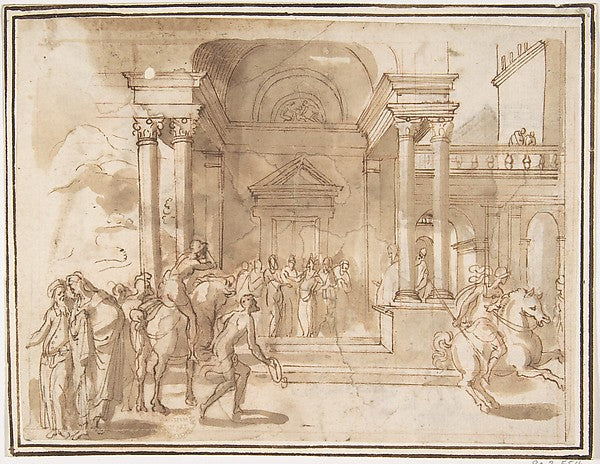 Unidentified Subject - Figures before a Palace or Temple 1624–, Poster Print Wall Art