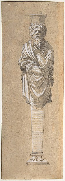 Bearded Male Term Covered in a Cloak c1545–65-Anonymous, Frenc,16x12"(A3)Poster