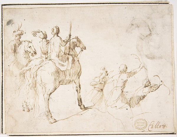 Horsemen and Archers 1624–63-attributed to Francesco Allegrini, Poster Print Wall Art