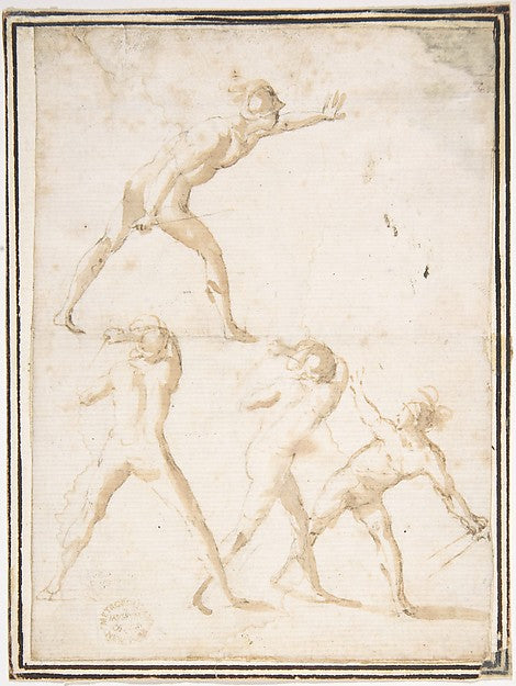 Four Nude Warriors 1624–63-attributed to Francesco Allegrini , Poster Print Wall Art