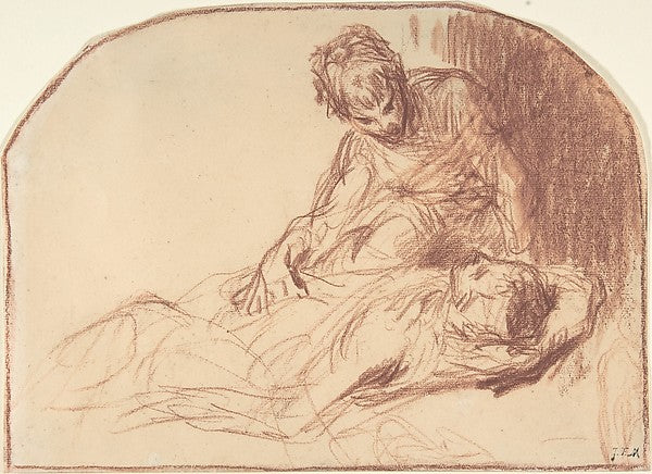 A Young Man Seated Bent over a Reclining Figure c1845–50-Jean, Poster Print