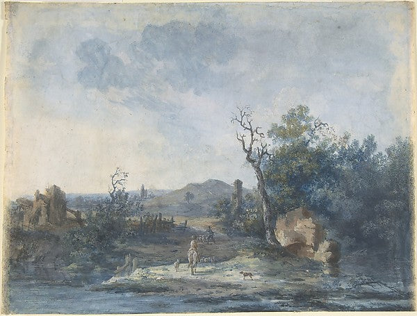 Figures on a Country Road n.d.-Louis Gabriel Moreau,16x12"(A3) Poster