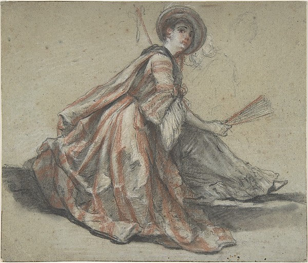 A Lady Holding a Fan 18th cent-Michel Barthélémy Ollivier,16x12"(A3) Poster