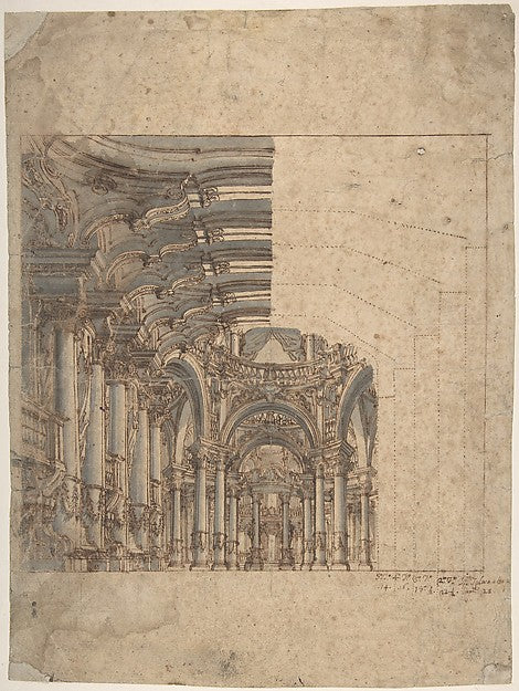 Framed Unfinished Design of a Baroque Church Interior. before,16x12"(A3)Poster
