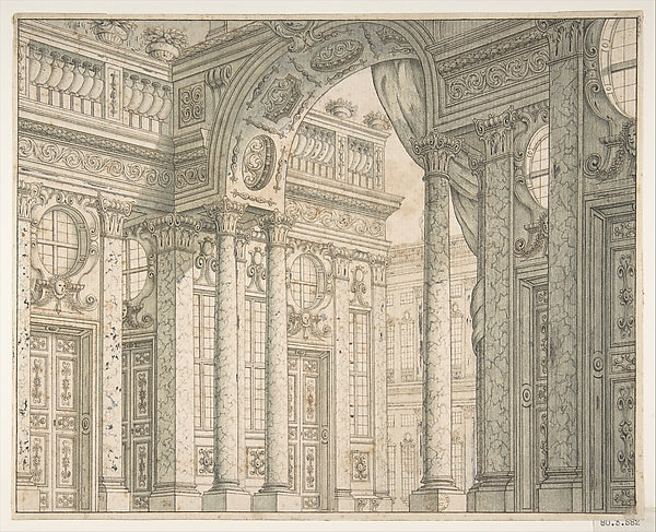 Design of a Perspective for a Stage Set with Courtyard and Tri, Poster Print Wall Art