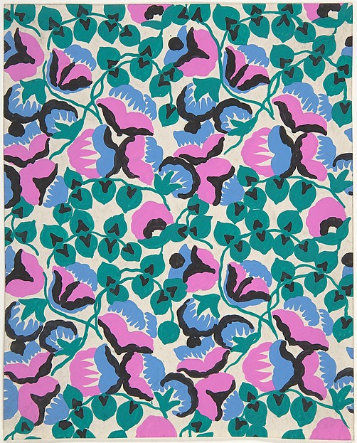 Fabric Design with Sweet Pea Flowers and Vines c1918–25-Attrib, Poster Print
