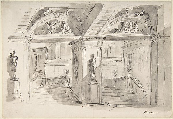Sketch of a Palace's Interior's Foreshortening with Stairs St, Poster Print Wall Art