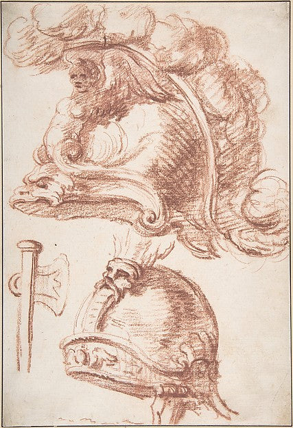 Two Studies of Plumed Helmets c1750–1800-Anonymous, French, ei, Poster Print