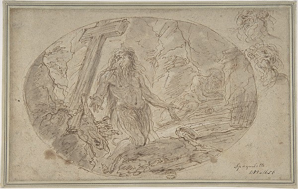 Two Hermits in the Wilderness 1625–84-Domenico Maria Canuti,16x12"(A3)Poster