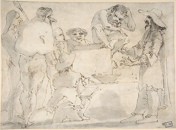 Group of Caricatured Figures with an Artist Drawing 1612–66-Ci, Poster Print Wall Art