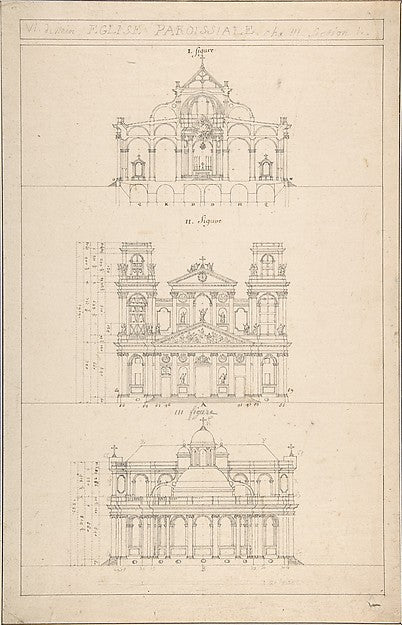 Drawing of Interior Façade and Rear of Church 18th cent-Jacq, Poster Print