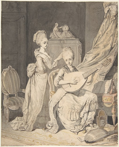 Two Women in an Elegant Interior - a Singer Accompanied by a Lu, Poster Print Wall Art