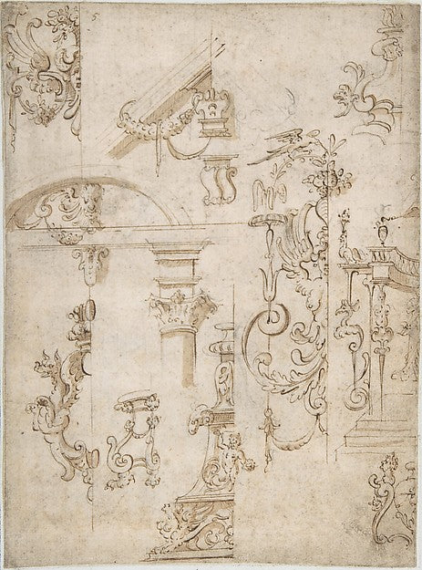 Ornamental sketches with a Griffin and Architectural Elements, Poster Print