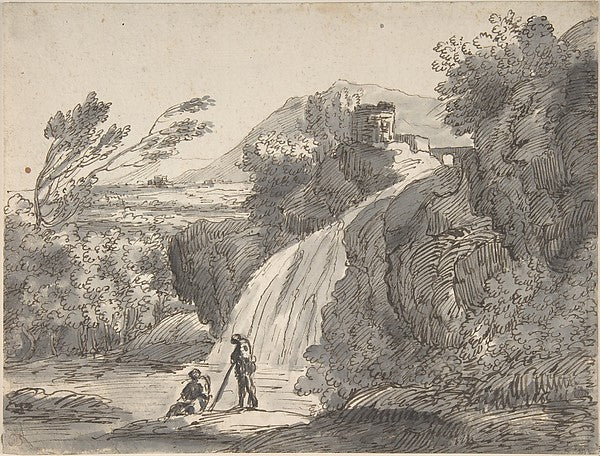 Landscape with Two Figures-Anonymous,French,17th cent,16x12"(A3)Poster