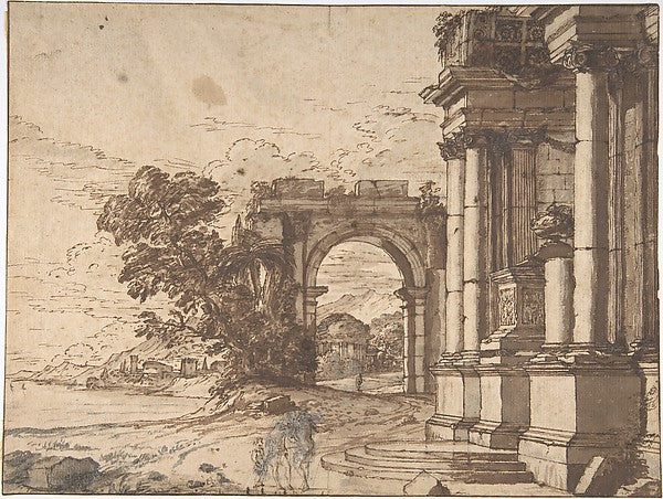 Landscape with Classical Architecture by a Lake 17th cent-Anon,16x12"(A3) Poster