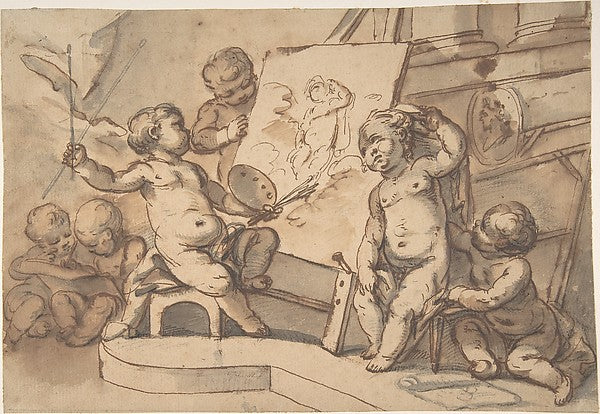 Allegory of Painting with Putti 18th cent-Anonymous, French, 1,16x12"(A3) Poster