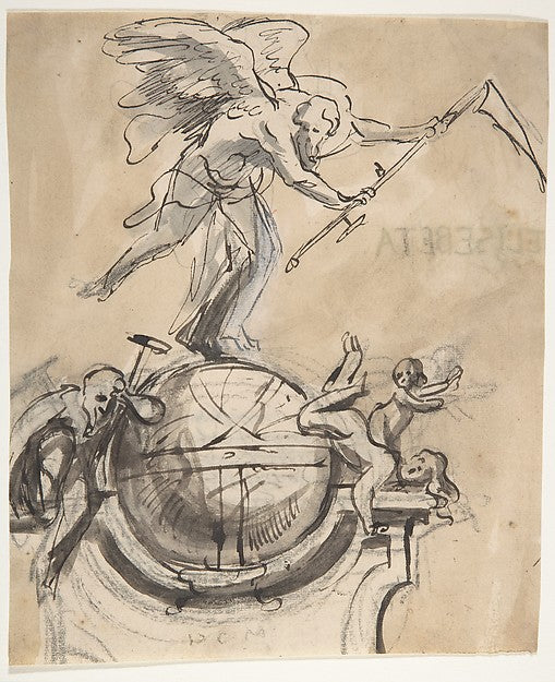Design for a sepulchral monument with an allegory of Time late, Poster Print Wall Art