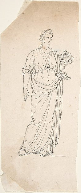 Drawing of Female Statue with Cornucopia 18th cent-Anonymous,, Poster Print Wall Art