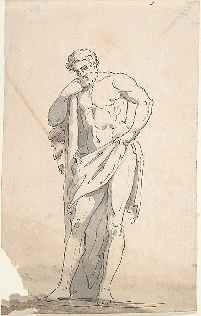 Drawing after Male Statue Leaning on Tree Trunk 18th cent-Anon, Poster Print Wall Art