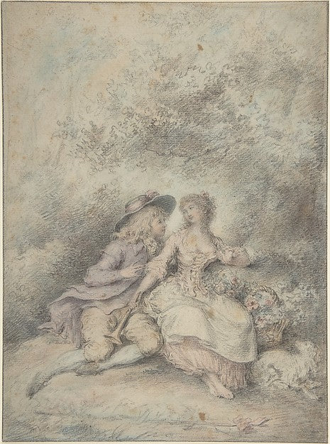 Seated Couple in a Bower 18th cent-Anonymous,French,18th cen,16x12"(A3)Poster