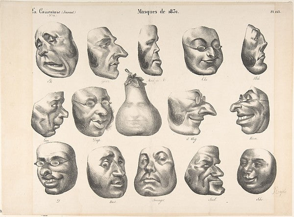 Masks of 1831 published in La Caricature March 8, 1832-Honoré,16x12"(A3)Poster