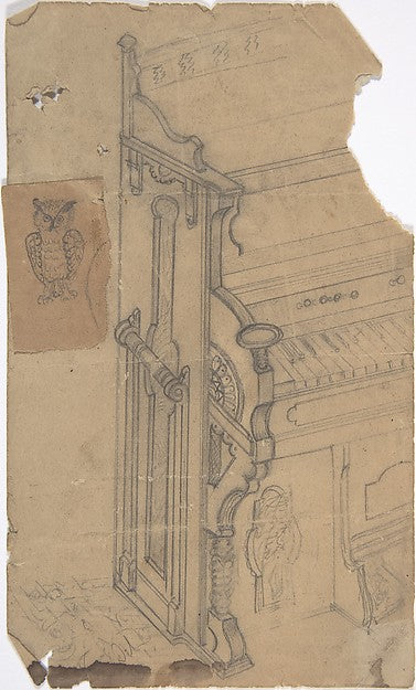Design for a Piano with an Owl 19th cent-Anonymous, French, 19,16x12"(A3)Poster