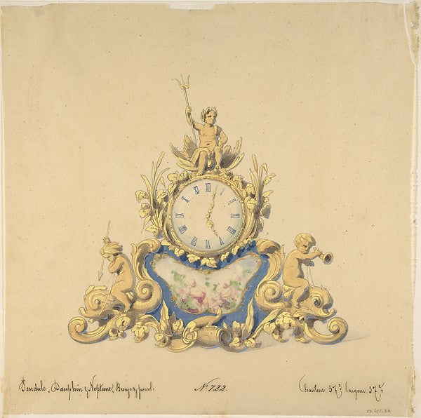 Design for a Clock with Neptune 19th cent-Anonymous,French,1, Poster Print Wall Art