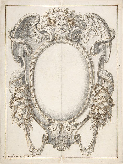 Design for a Cartouche with Zoomorphic Mask above and Cornucop,16x12"(A3) Poster
