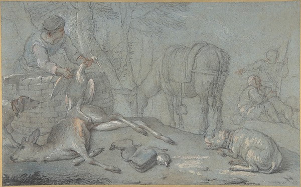 Hunters with Dead Game in a Landscape 1600–1800-Giovanni Agost,16x12"(A3) Poster