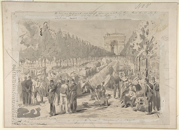 Troops Encamped on the Champs Elysées 1870 19th cent-Anonymou,16x12"(A3)Poster
