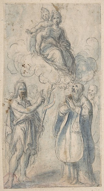 The Virgin and Child with Saint John the Baptist Pope Saint D,16x12"(A3) Poster