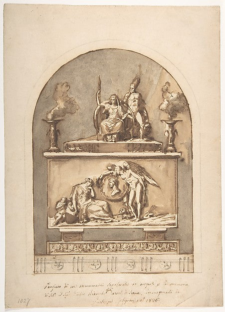 Design for a Sepulchral Monument Divided in Two Parts with Bas, Poster Print