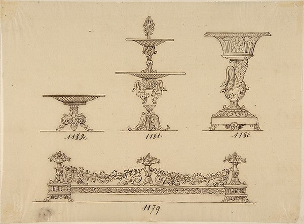 Design for a Compote Dish a Server and an Urn 19th cent-Anony,16x12"(A3)Poster