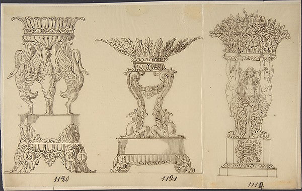 Designs for Two Serving Dishes and a Planter 19th cent-Anonymo, Poster Print