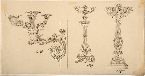 Design for a Sconce and Two Candelabras 19th cent-Anonymous,F, Poster Print