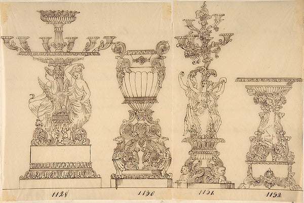 Designs for Two Candelabras and Two Urns 19th cent-Anonymous,, Poster Print